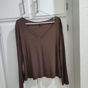 SHEIN Chocolate Brown V-Neck Long Sleeve Top